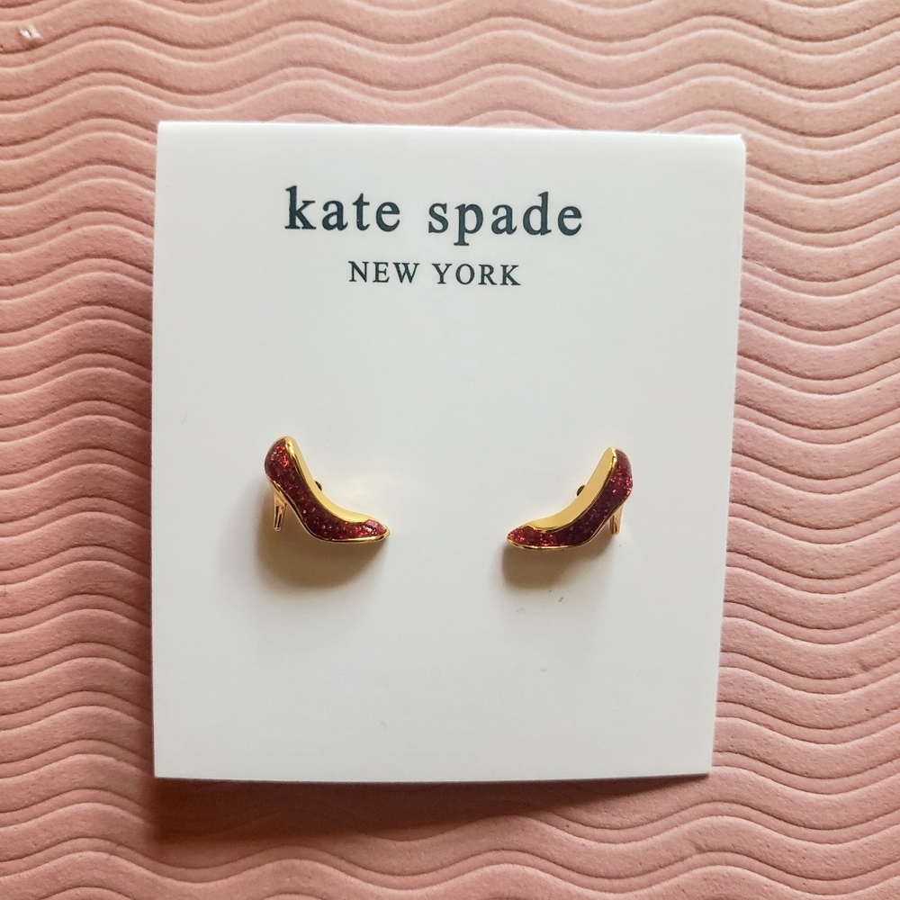 kate spade Things We Love Red Glitter High Heel Stud Earring, NEW without tags